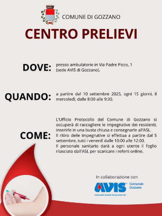 Gozzano - Dal 10 settembre apre il nuovo centro prelievi comunale