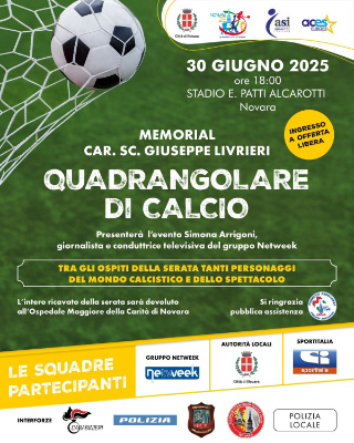 Novara - Calcio e solidarietà: il 30 giugno il "Memorial Giuseppe Livrieri"